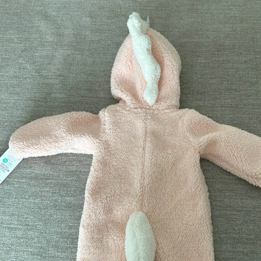Carters hooded fleece Pink/white unicorn 1 piece outfit/costume. Size 9 mo. NWT - Picture 7 of 12